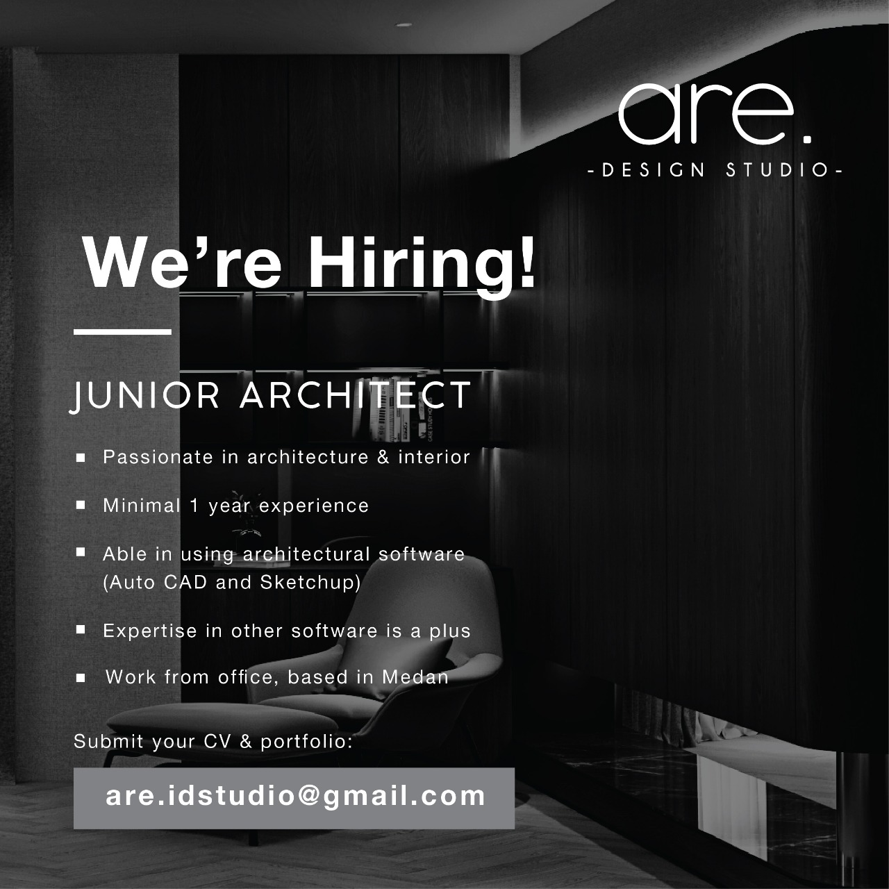 Poster Lowongan Junior Architect di are design studio Medan