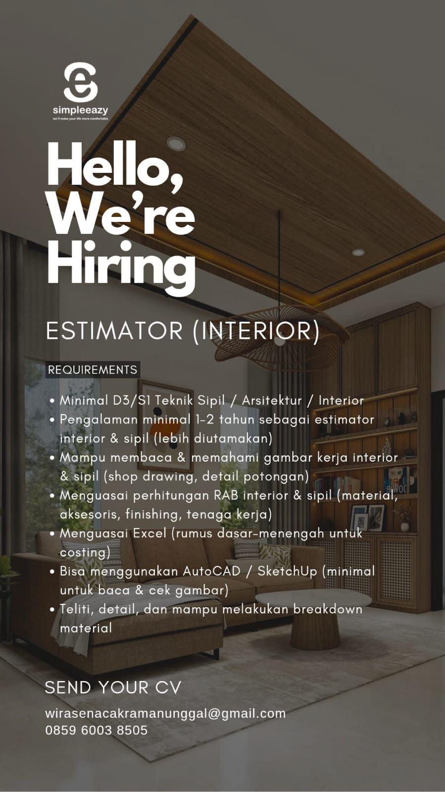 Poster Lowongan Estimator Interior di Desainer Simple 1