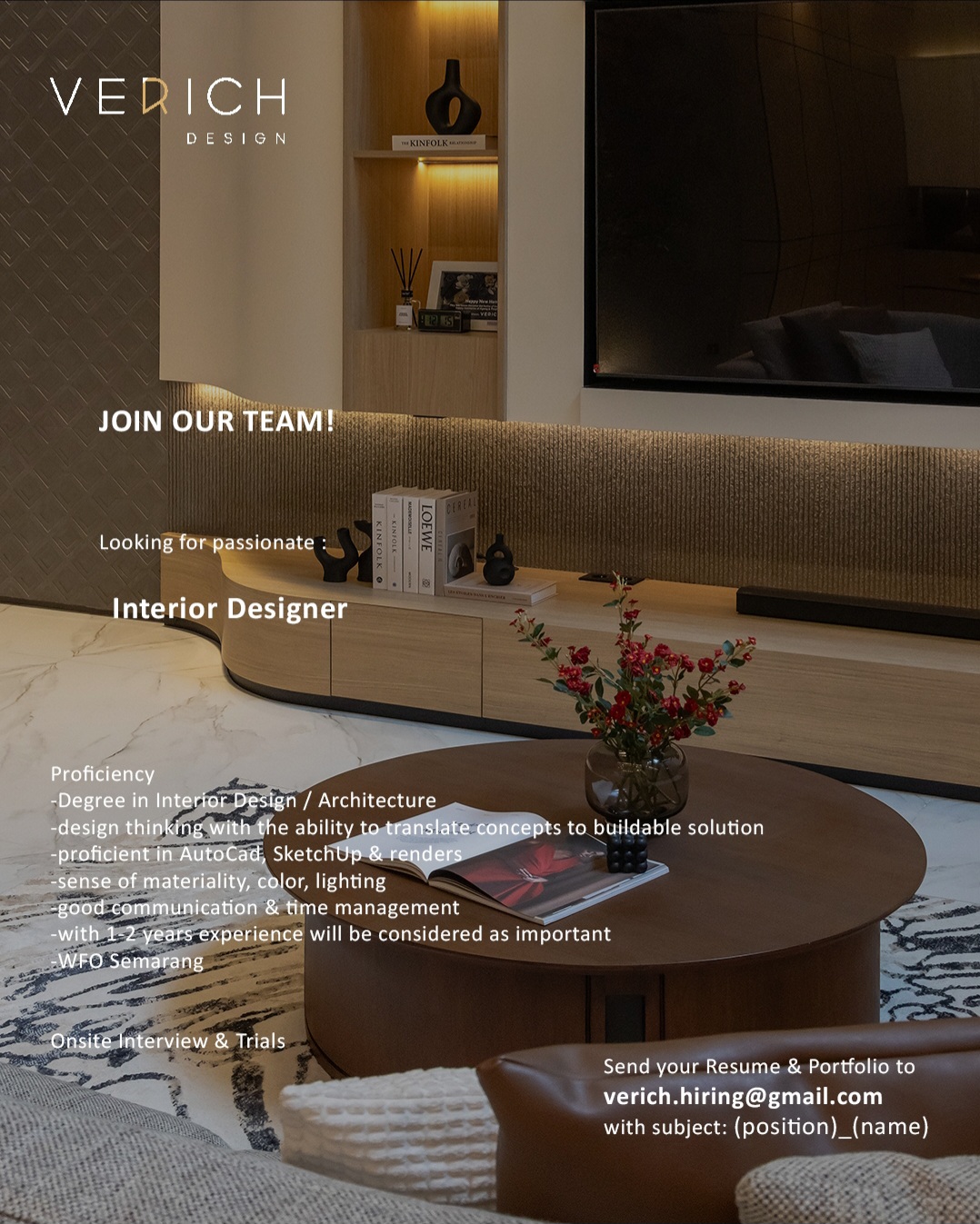 Poster Lowongan Interior Designer di Verich Design Semarang