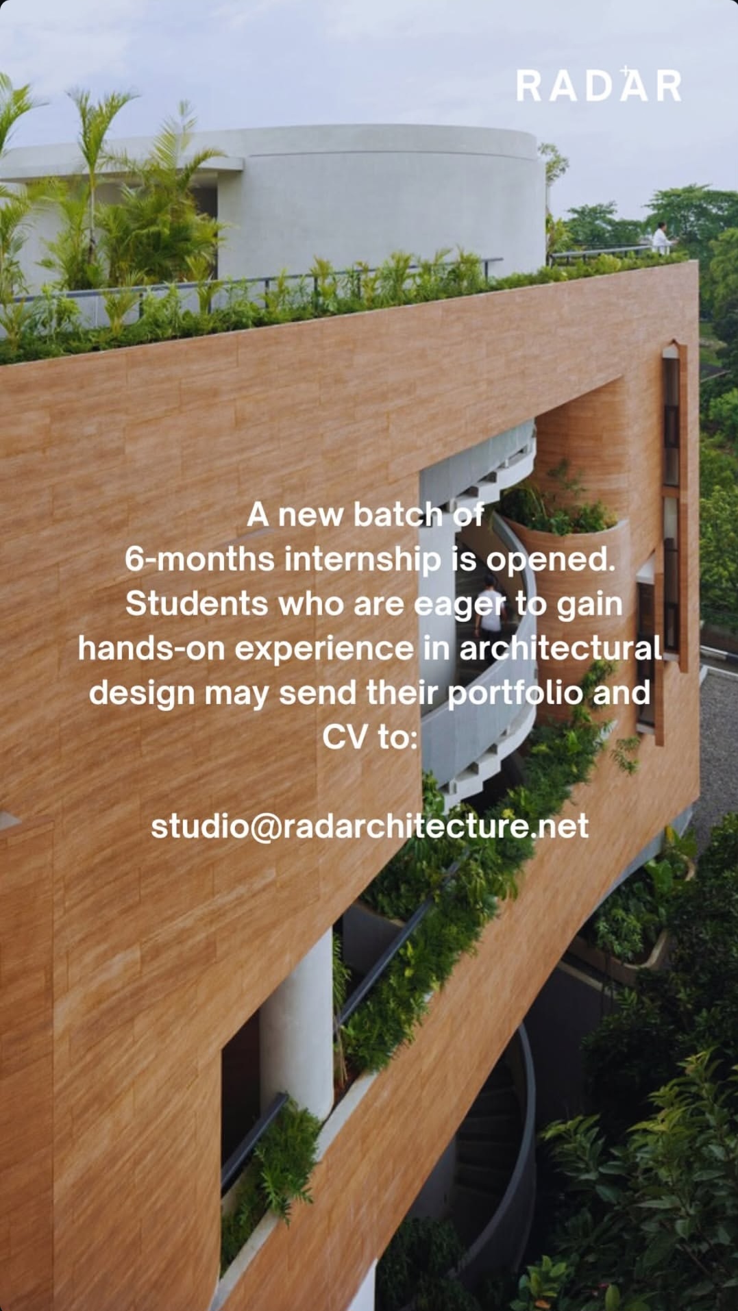 Poster Lowongan Magang Arsitektur di RADar (Research Artistic Design architecture) Jakarta 1