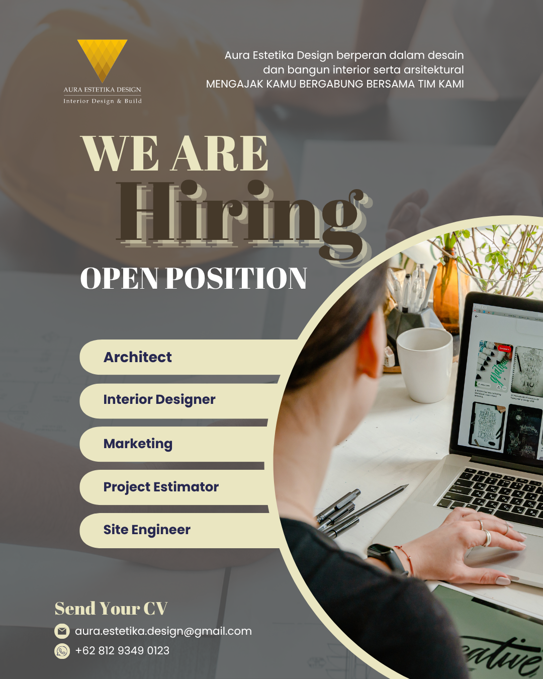 Poster Arsitek, Interior Designer, Marketing, Project Estimator, Site Engineer di Aura Estetika Design 1