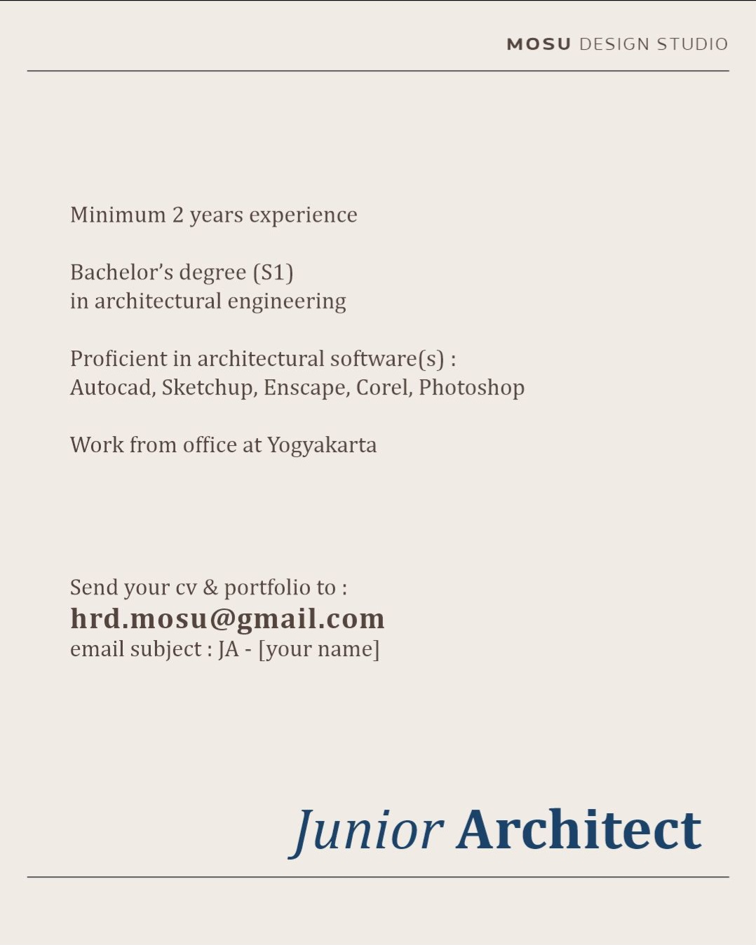 Poster Lowongan Intern Architect di MOSU Design Studio Yogyakarta 3
