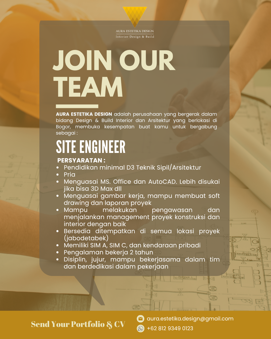 Poster Arsitek, Interior Designer, Marketing, Project Estimator, Site Engineer di Aura Estetika Design 4